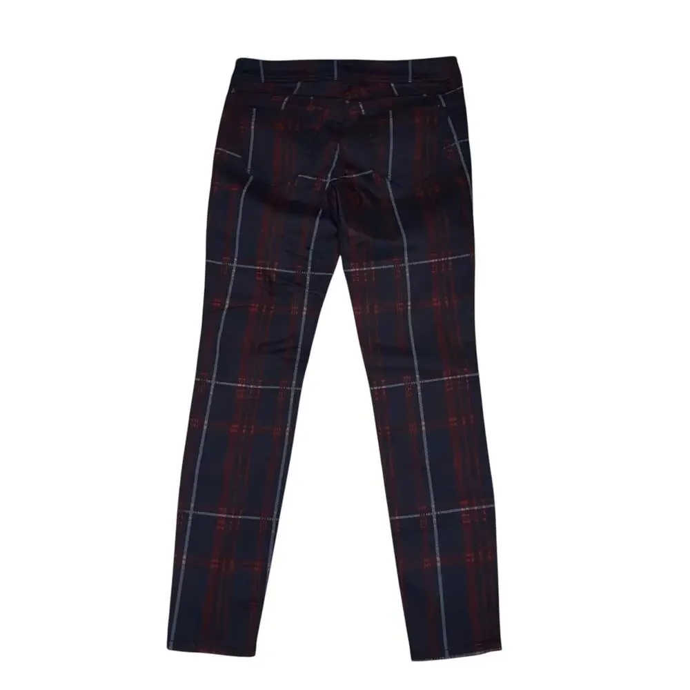 Democracy Freedom Jeggings Size 6 Navy Red Plaid Pants Zippers Stretch Preppy